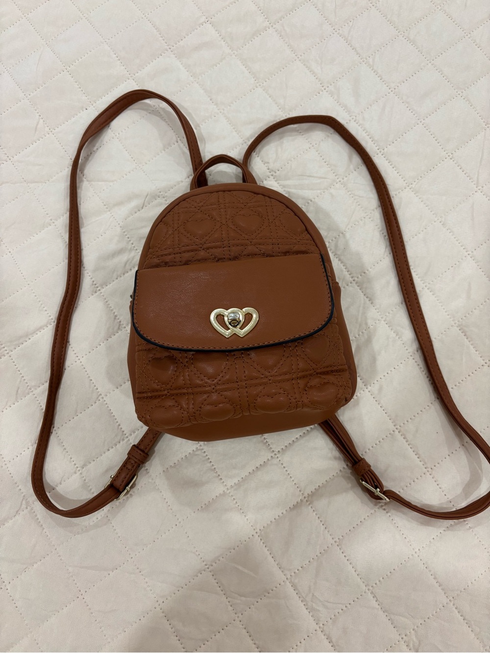Chestnut Quilted Mini Backpack with Heart Detail